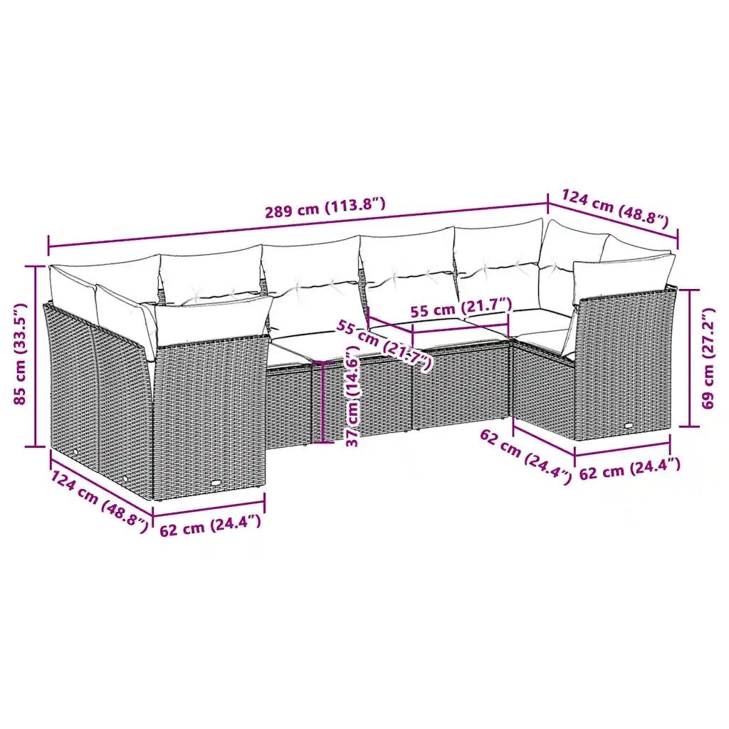 Set Divani da Giardino 7pz con Cuscini Grigio Chiaro Polyrattan 3218122