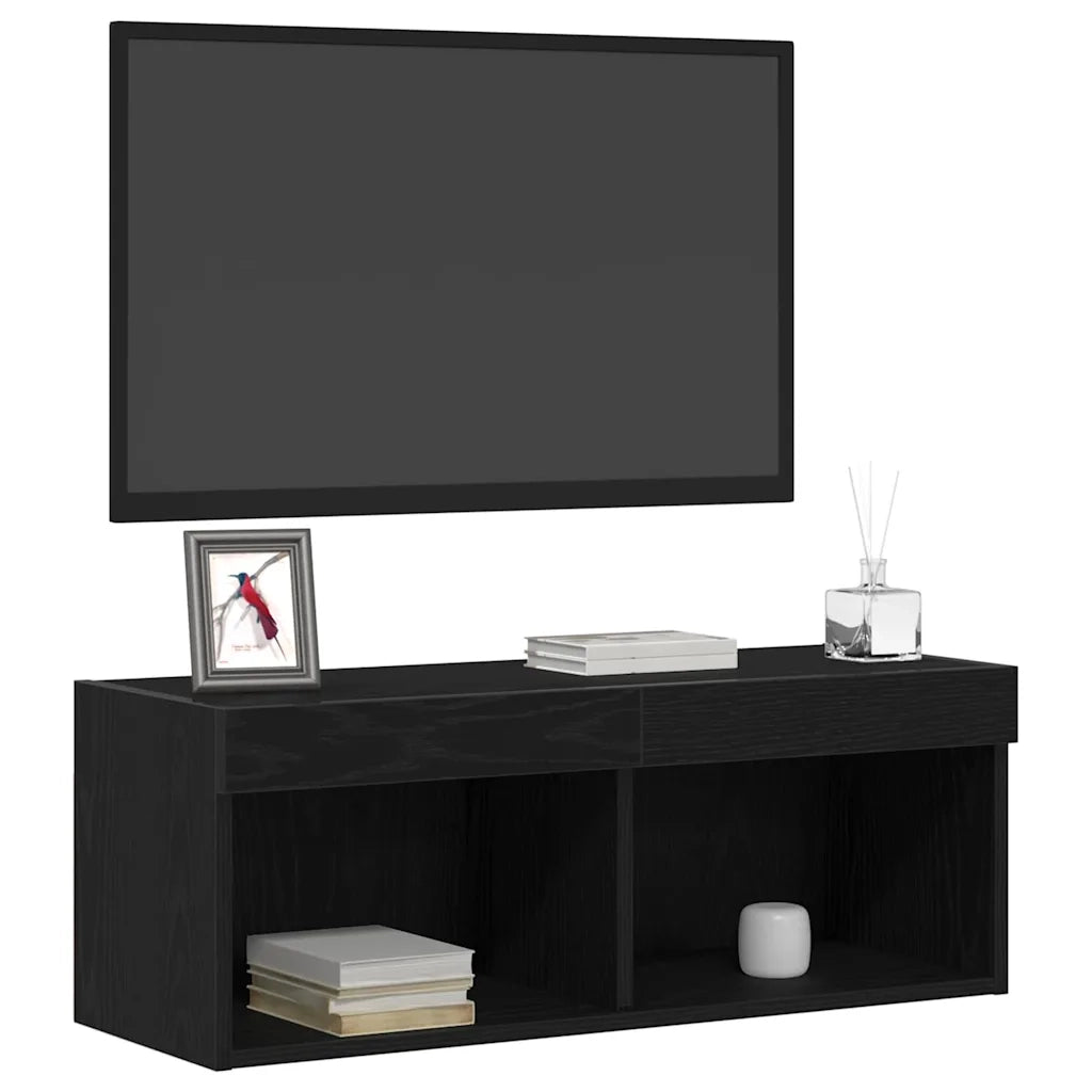Set mobile TV con led 2 pz-Credenza per TV Rovere nero 80 x 30 x 30 cm