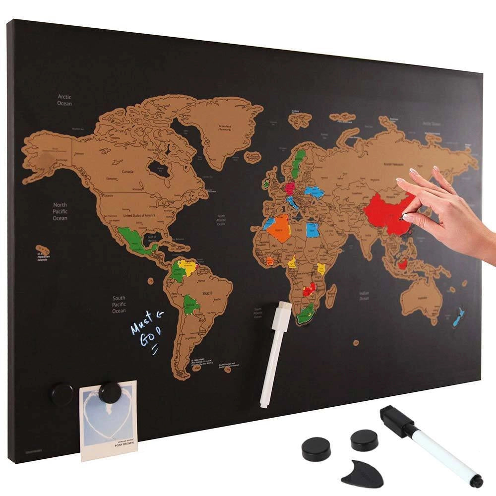 Lavagna Magnetica Mappamondo da Grattare 60x40 Mappa Mondo con Pennarello