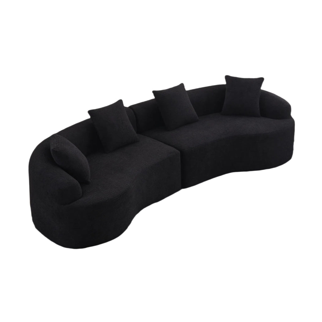 Divano modulare 4 posti curvo in ciniglia; design moderno; nero