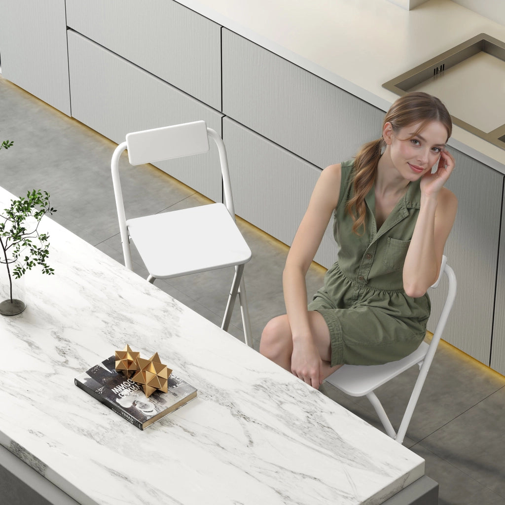 Set di 2 Sgabelli da Bar Pieghevoli con Schienale ¨C Zephmum ¨C Bianco con Struttura in Metallo