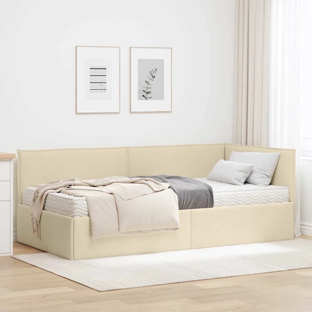 Struttura Letto Angolare con Materasso 2 pz-Giroletto con materasso Crema Velluto 912359
