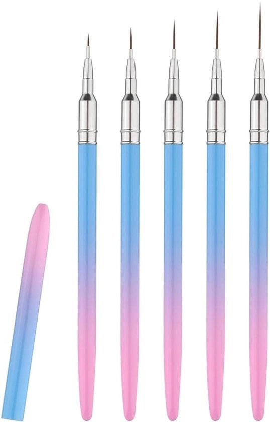 Set di Pennelli per Nail Art con Borsetti a Nylon 7-20mm Fine per Pittura delle Unghie con Manico in Metallo con Cambio di Colore da Rosa a Blu.