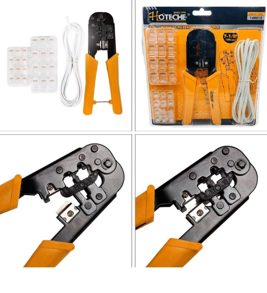 Pinza crimpatrice a cricchetto per plug connettori telefonici RJ11 RJ12 RJ45