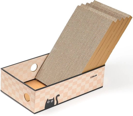 Pacchetto da 5 pezzi di piastra di gatto con box, grande disegno a doppia faccia, aperture interattive, pulito e duraturo, piastra di gatto, protezione per mobili (grande, damier)