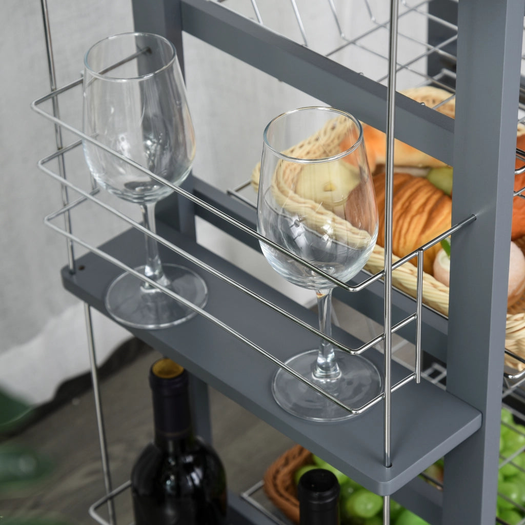 Carrello da Cucina in Grigio Scuro con 1 Cassetto e 4 Cestelli Metallici