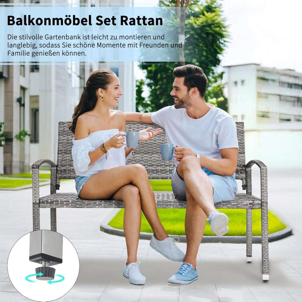 Panca da Giardino in Rattan, Panca da Balcone a 2 Posti, Resistente Alle Intemperie, Rattan Monofacciale, Sedia da Giardino per Esterno, Terrazze e Balcone, 122x60x85 cm, Grigia