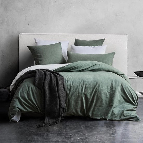 Set di coperte, 155 x 220 cm, cotone, verde salvia, set di coperte, 100% cotone lavorato a vapore, maniglica in lino, certificato ÖkoTex e adatto per persone con allergie, 1 coperta e 1