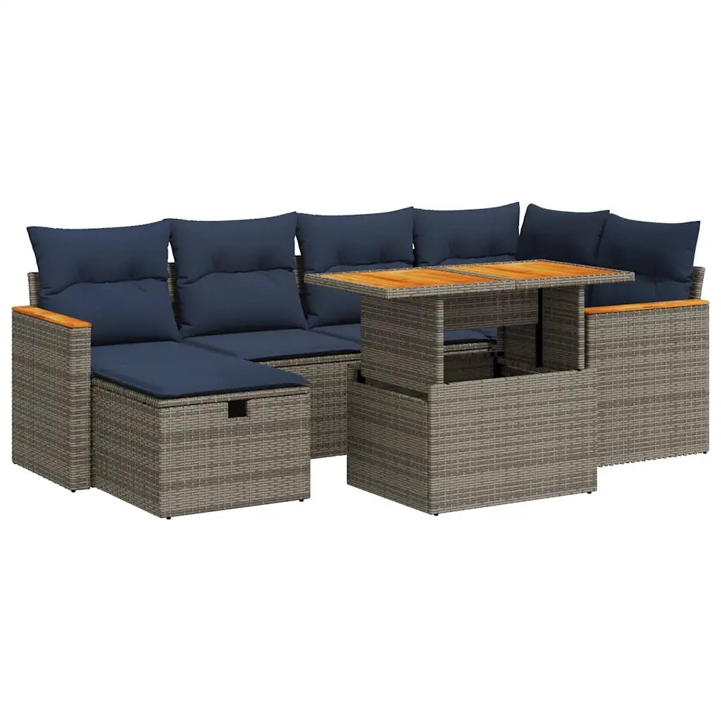 Set Divani da Giardino con Cuscini 7pz Grigio Polyrattan Acacia 3328118