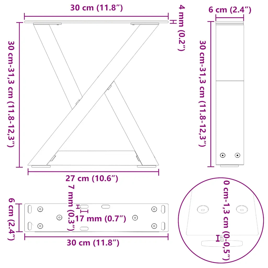 Gambe per tavolino 2 pz Antracite 30x(30-31,3) cm Acciaio 4012678