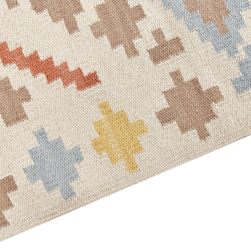 Tappeto Kilim in cotone multicolore 80 x 300 cm a pelo basso con motivi geometrici e frange Rettangolare Tradizionale