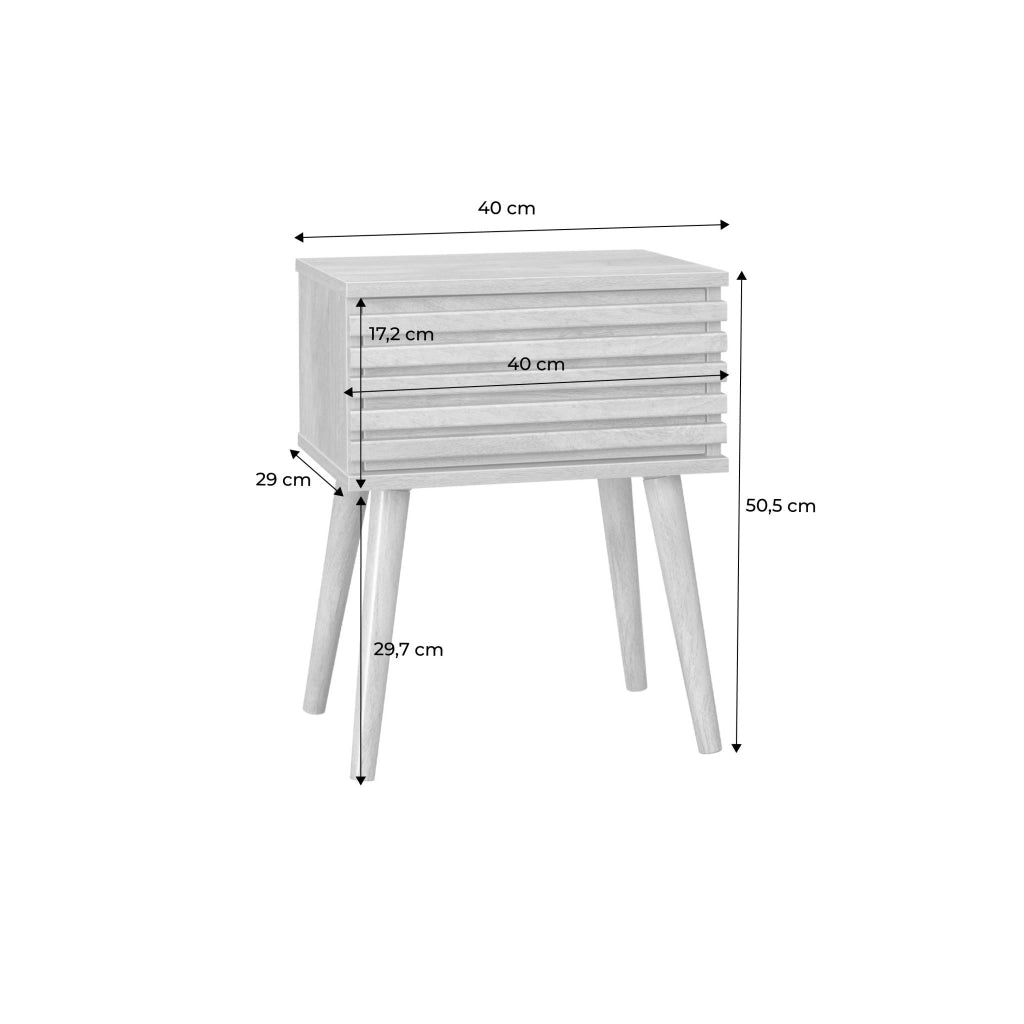 Comodino scandinavo con decori in legno scanalato, marrone naturale