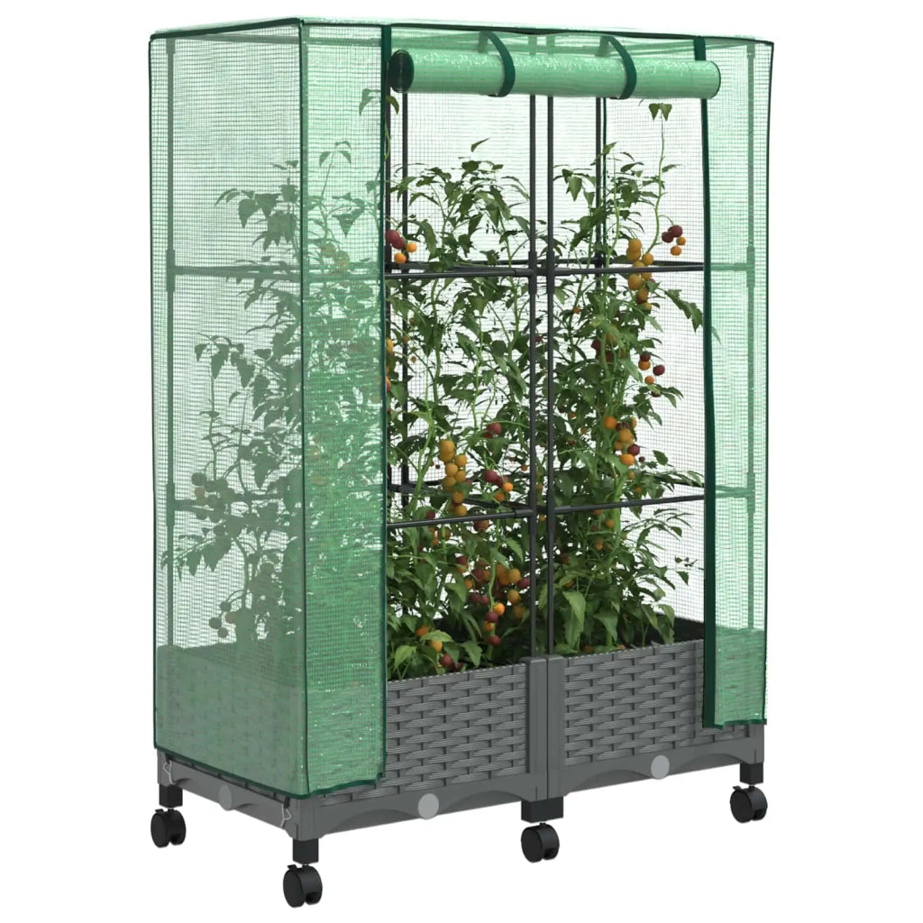 Vaso da Giardino con Copertura per Serra e Ruote 2 pz PP 3422977