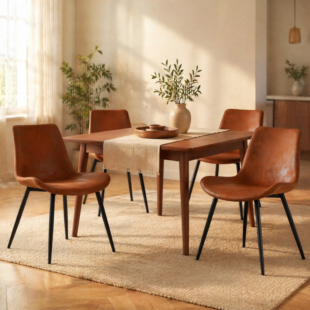 SEDIA da pranzo set da 4 pezzi 76.5x58.0x51.5 cm tessuto marrone e metallo nero