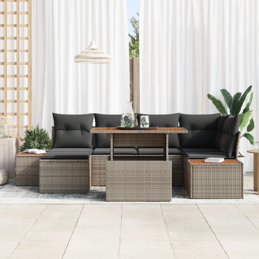 Set Divano da Giardino 7 Pezzi con Cuscini Grigio Rattan Polietilene