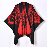 Poncho/scialle da donna caldo e accogliente con jacquard a motivo retr¨°, spesso e diviso.