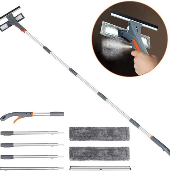 Kit di pulizia finestre completo con spray, spazzola a microfibra e prolunga di 193 cm, Ideale per finestre alte (Incluso 2 pad)