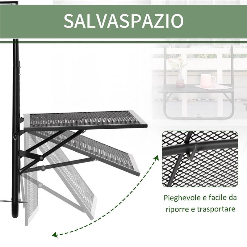 TAVOLO DA RINGHIERA PIEGHEVOLE E REGOLABILE IN METALLO 60X60X57-72 CM NERO