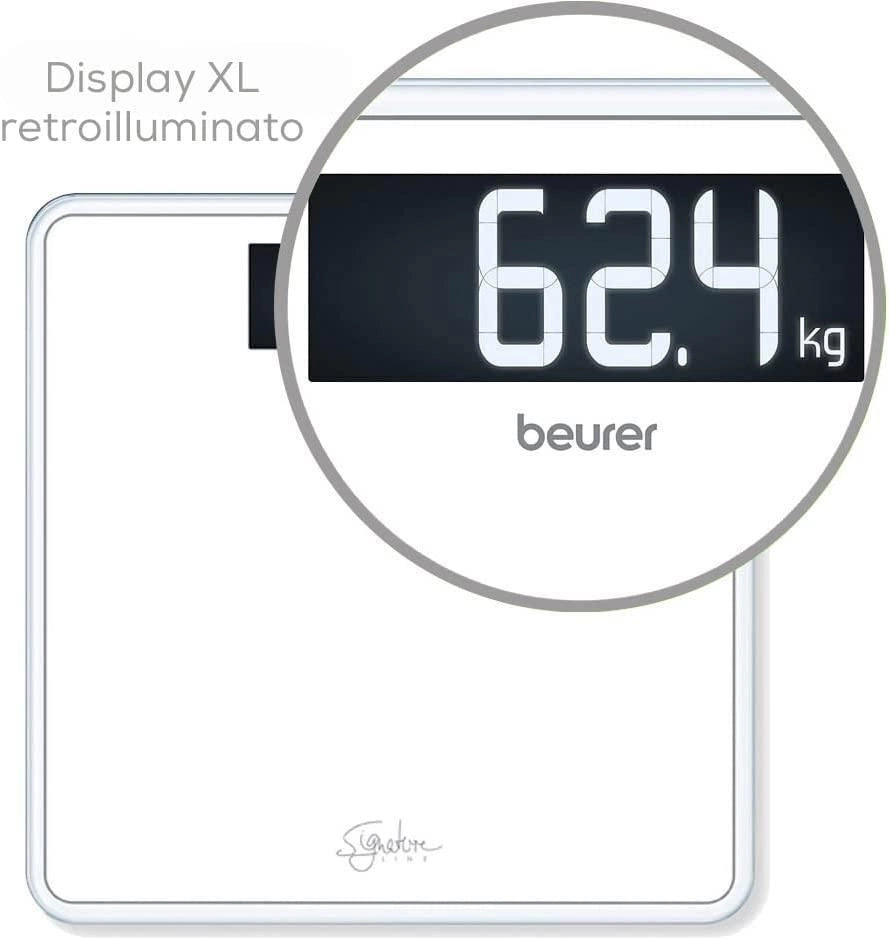 Beurer GS 400 SignatureLine White Bilancia in Vetro con Portata fino a 200 kg, 31 x 31 cm, Bianco
