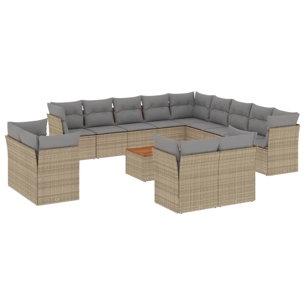 Set Divano da Giardino 14 pz con Cuscini Beige Misto Polyrattan