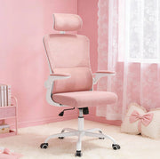 Sedia da ufficio ergonomica rosa con rete, poggiatesta e funzione dondolo