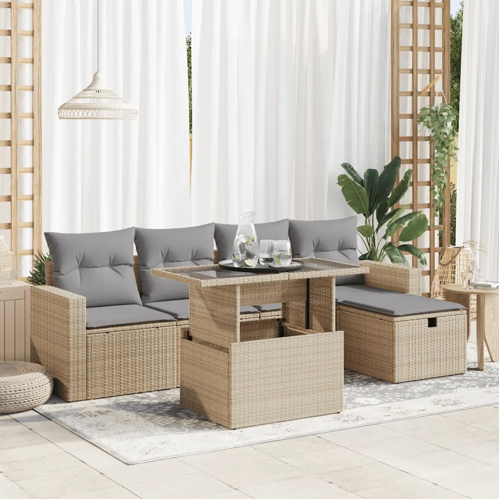 Set Divano da Giardino 6 pz con Cuscini Beige in Polyrattan 3327809