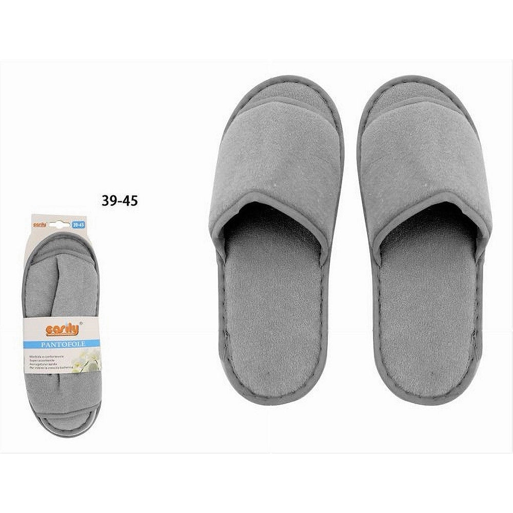 Trade Shop - Coppia Pantofole Ciabatte Bagno Tessuto Grigio Taglia 39-45 Stanza Hotel 79683 -