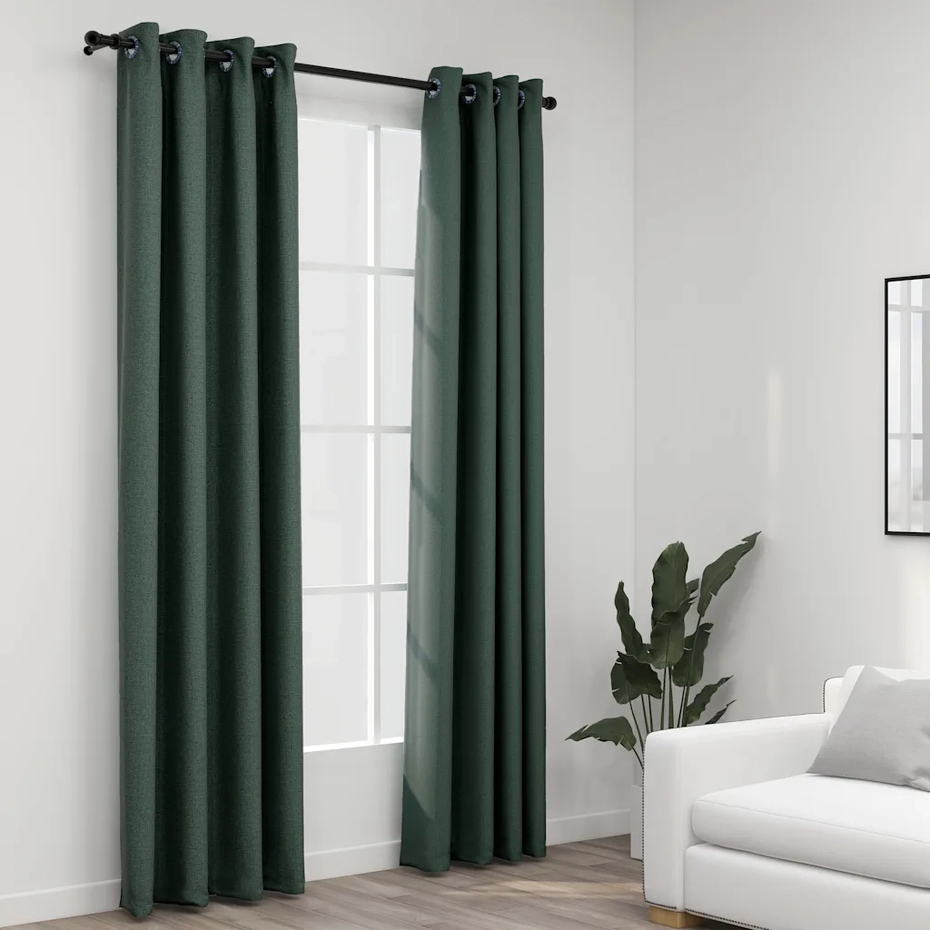 Tende Oscuranti Effetto Lino con Occhielli 2 pz Verdi 140x245cm cod mxl 69007