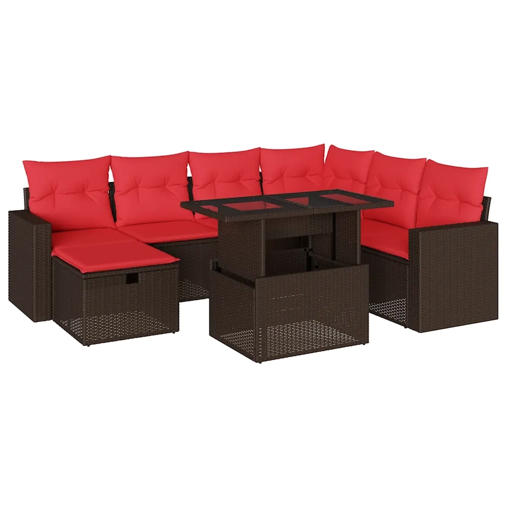 Set Divani da Giardino 8 pz con Cuscini Marrone in Polyrattan 3274844