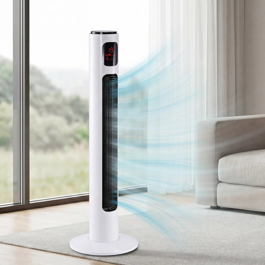 Ventilatore a colonna silenzioso ¨C Zephmum ¨C 45W 3 velocit¨¤ telecomando oscillante 70¡ã timer LED 96cm bianco