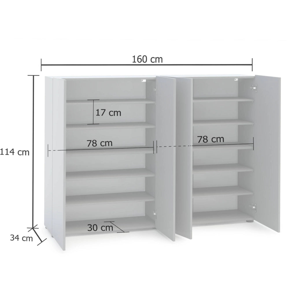 Scarpiera Abdul, Mobile portascarpe, Armadio da ingresso multiuso, Mobiletto per calzature, Made in Italy, 160x34h115 cm, Grigio