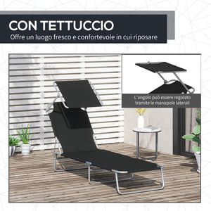 Easycomfort Lettino Prendisole da Giardino, Sdraio Pieghevole e Regolabile con Tettuccio in Tessuto Nero, 187x58x50cm