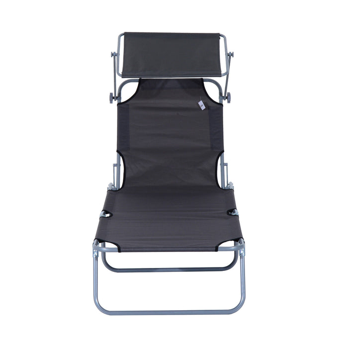 Easycomfort Lettino Prendisole da Giardino, Sdraio Pieghevole e Regolabile con Tettuccio in Tessuto Grigio, 187x58x50cm