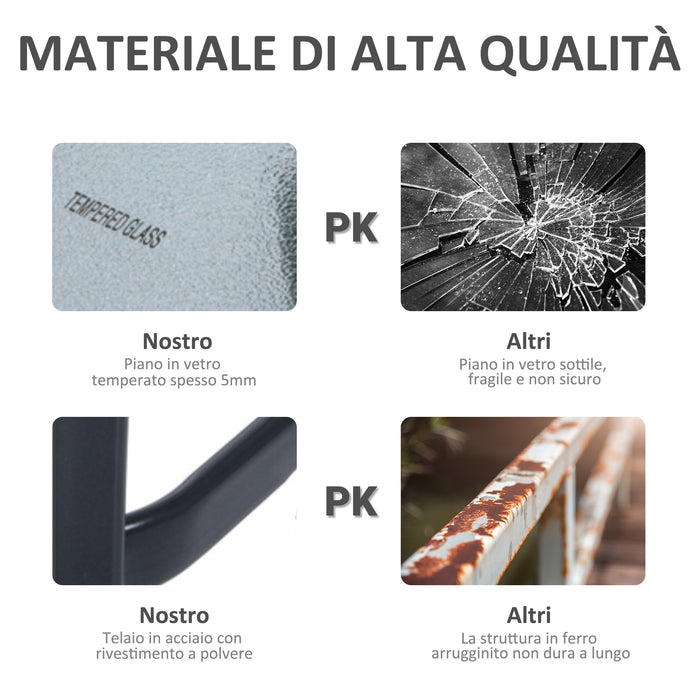 Easycomfort Tavolino Moderno Piano in Vetro Temperato, Tavolo da Giardino Esterno Metallo 68.5x68.5x84cm Grigio