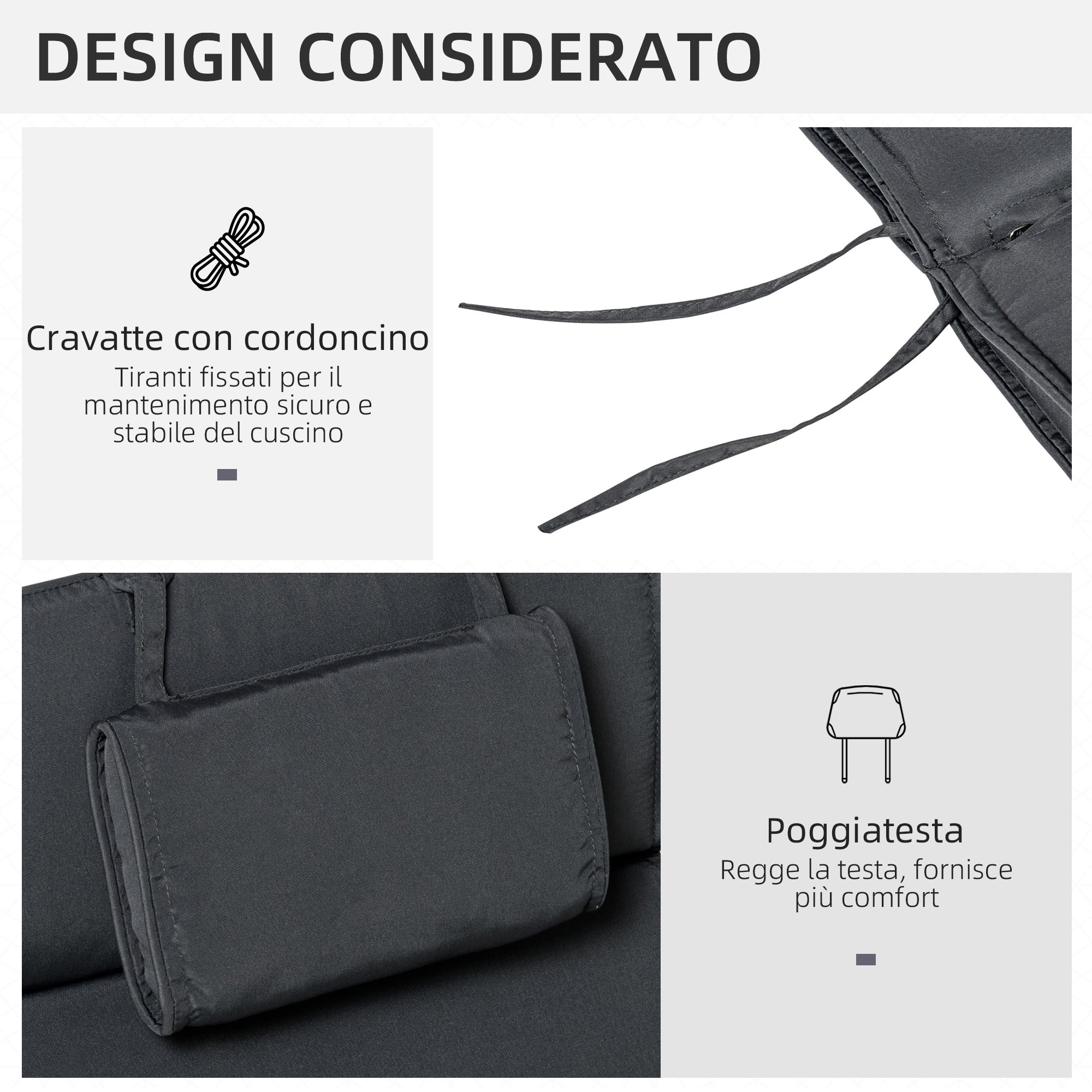 Easycomfort Cuscino per Sdraio Lettino Prendisole da Giardino 198x53x5cm Grigio