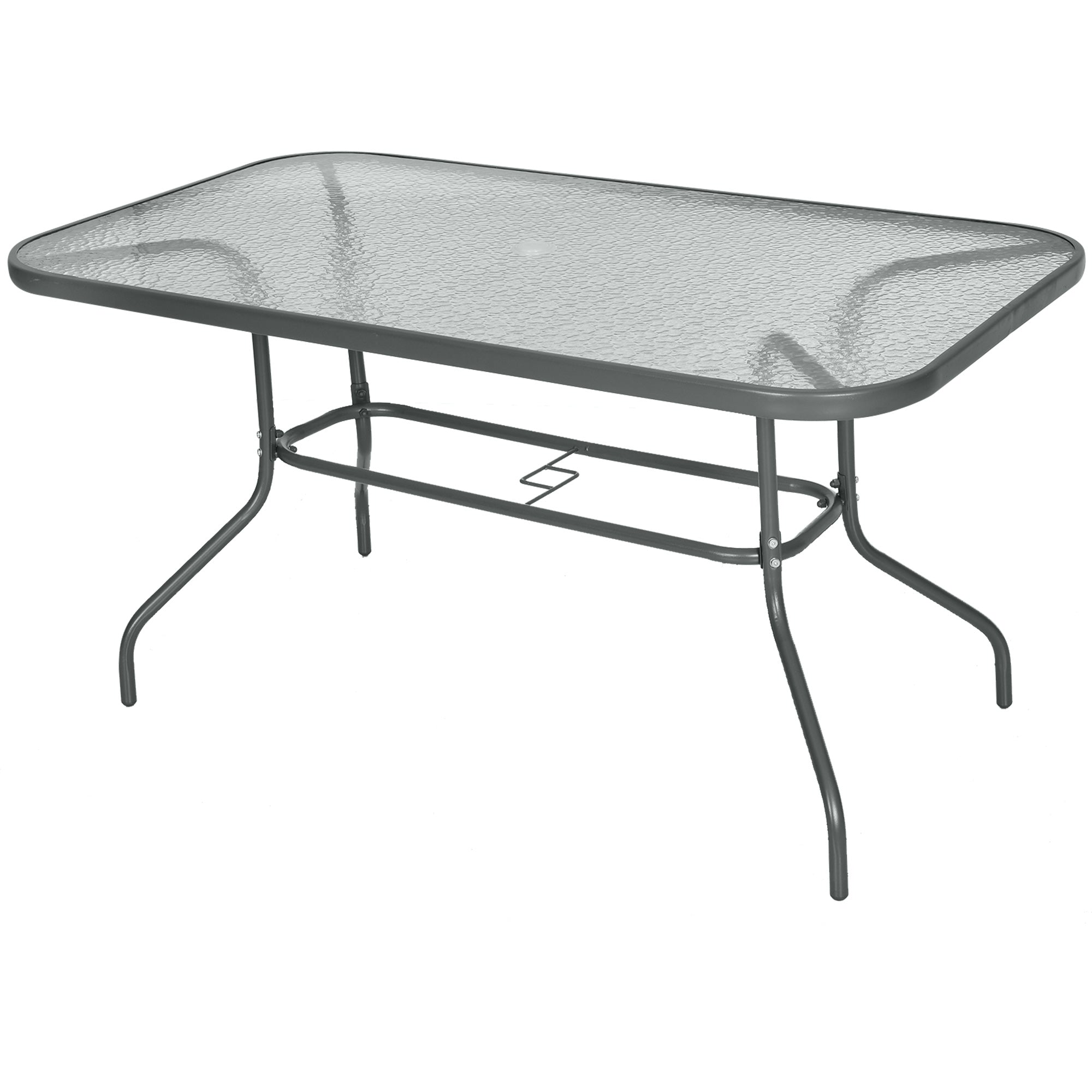 Easycomfort Tavolo da Giardino con Foro per Ombrellone, Arredamento da Esterno in Metallo e Vetro 140x80x70cm Grigio
