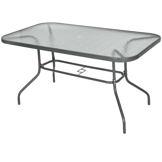 Easycomfort Tavolo da Giardino con Foro per Ombrellone, Arredamento da Esterno in Metallo e Vetro 140x80x70cm Grigio