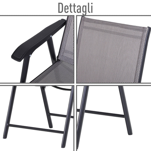 EasyComfort Set 4 Sedie Pieghevoli da Esterni in Acciaio e Texteline Per Giardino Veranda Terrazzo, Grigio, 58 x 64 x 94cm