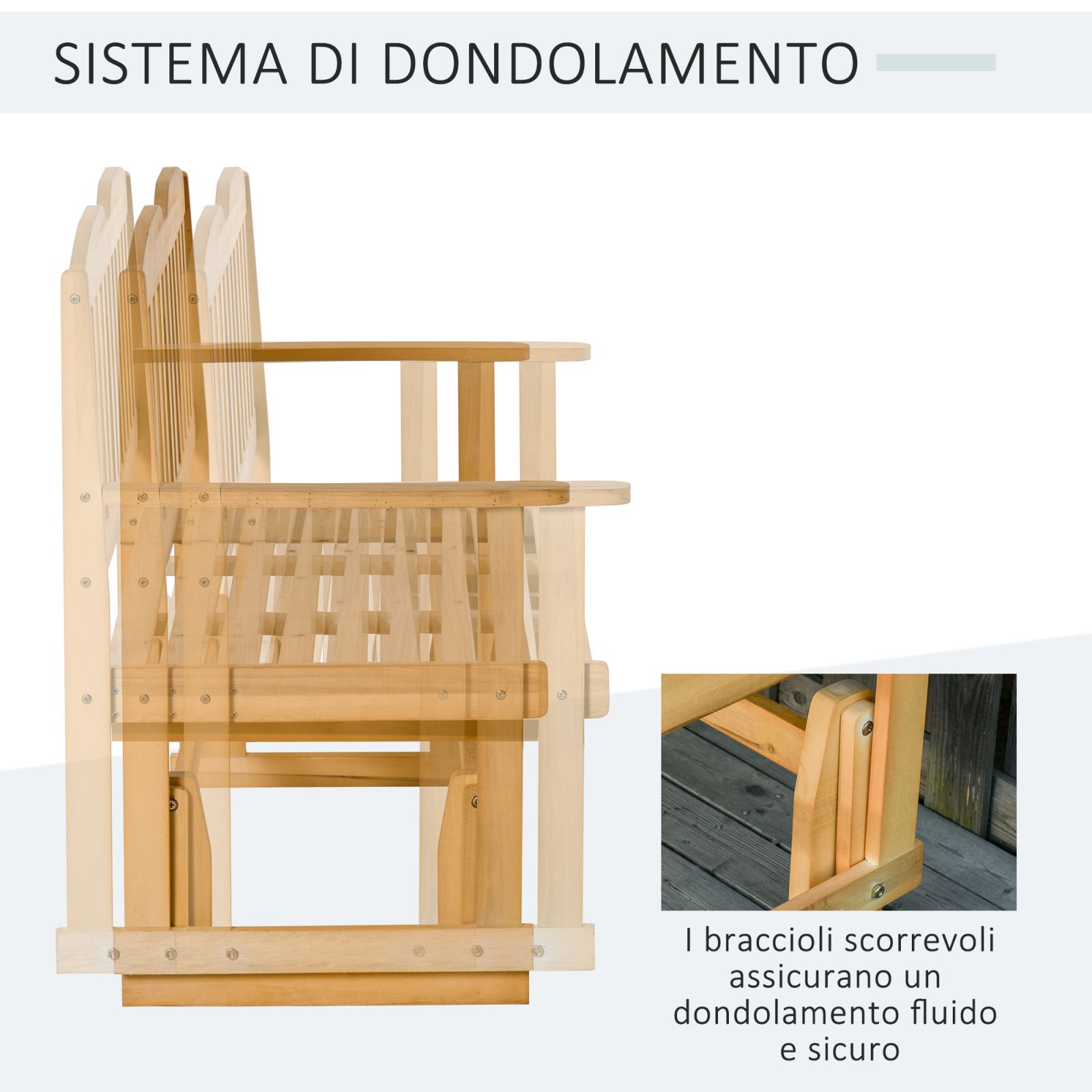 EasyComfort Panchina da Giardino a Dondolo 2 Posti con Braccioli in Legno di Abete
