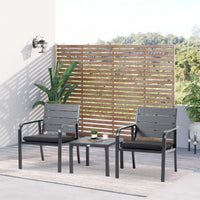 EasyComfort Set da Giardino 3 Pezzi con Tavolino e 2 Sedie con Cuscini, Acciaio e Plastica, Grigio Scuro