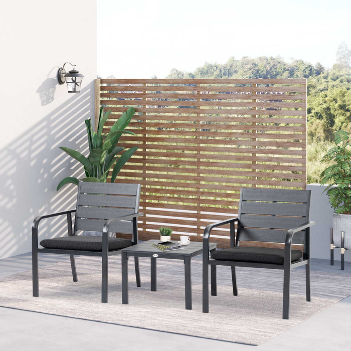 EasyComfort Set da Giardino 3 Pezzi con Tavolino e 2 Sedie con Cuscini, Acciaio e Plastica, Grigio Scuro
