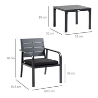 EasyComfort Set da Giardino 3 Pezzi con Tavolino e 2 Sedie con Cuscini, Acciaio e Plastica, Grigio Scuro