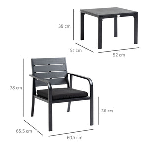 EasyComfort Set da Giardino 3 Pezzi con Tavolino e 2 Sedie con Cuscini, Acciaio e Plastica, Grigio Scuro