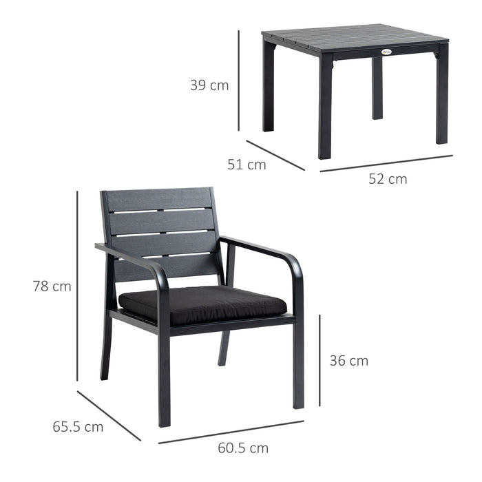 EasyComfort Set da Giardino 3 Pezzi con Tavolino e 2 Sedie con Cuscini, Acciaio e Plastica, Grigio Scuro