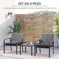 EasyComfort Set da Giardino 3 Pezzi con Tavolino e 2 Sedie con Cuscini, Acciaio e Plastica, Grigio Scuro