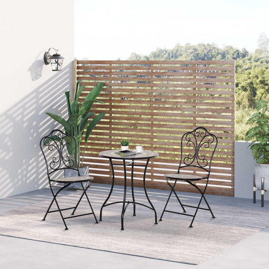 EasyComfort Set Mobili da Giardino 3 Pezzi con 2 Sedie Pieghevoli e Tavolo da Caffè in Ceramica e Metallo, Nero