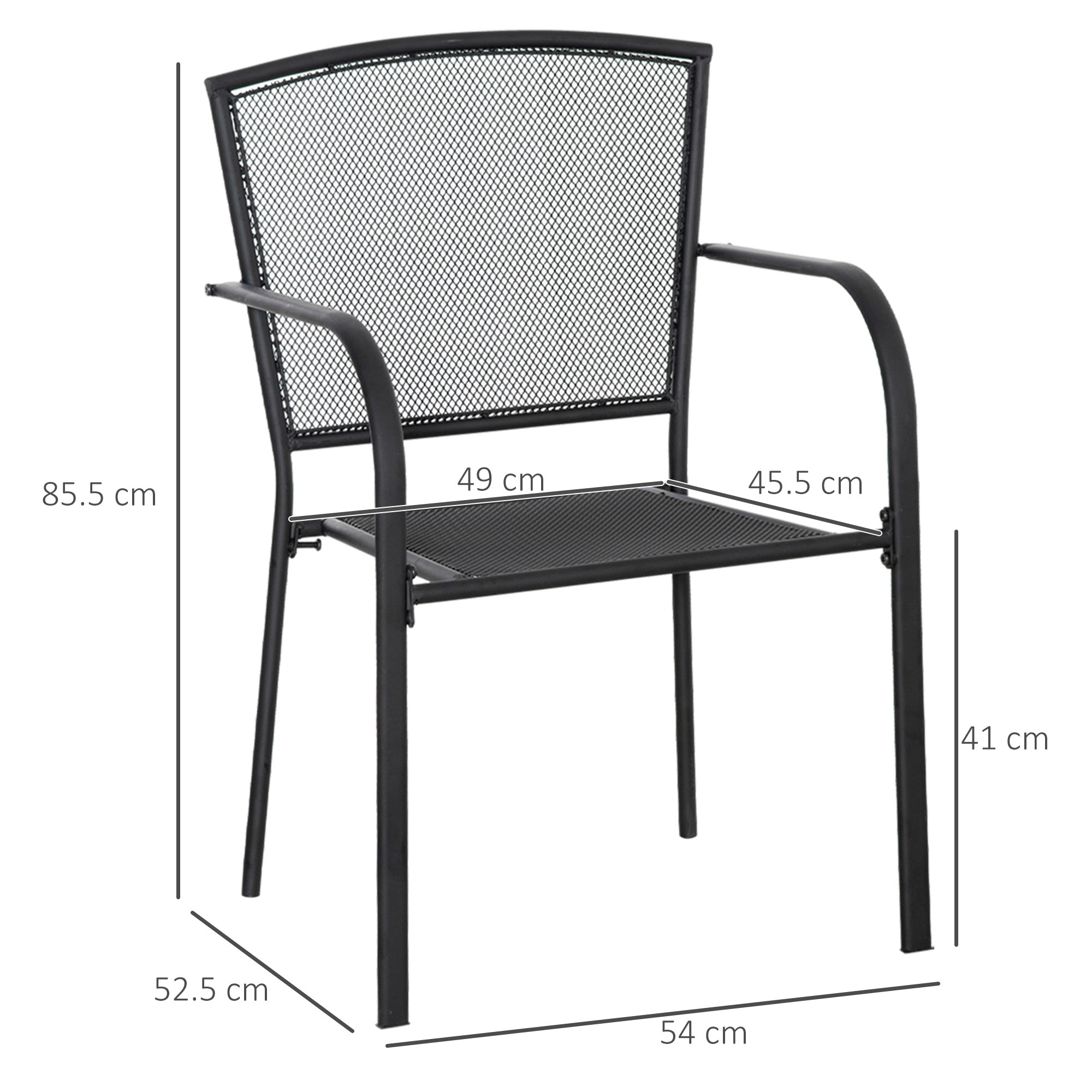 EasyComfort Set 2 Sedie da Giardino in Metallo, per Cortile, Patio e Terrazza, Nero