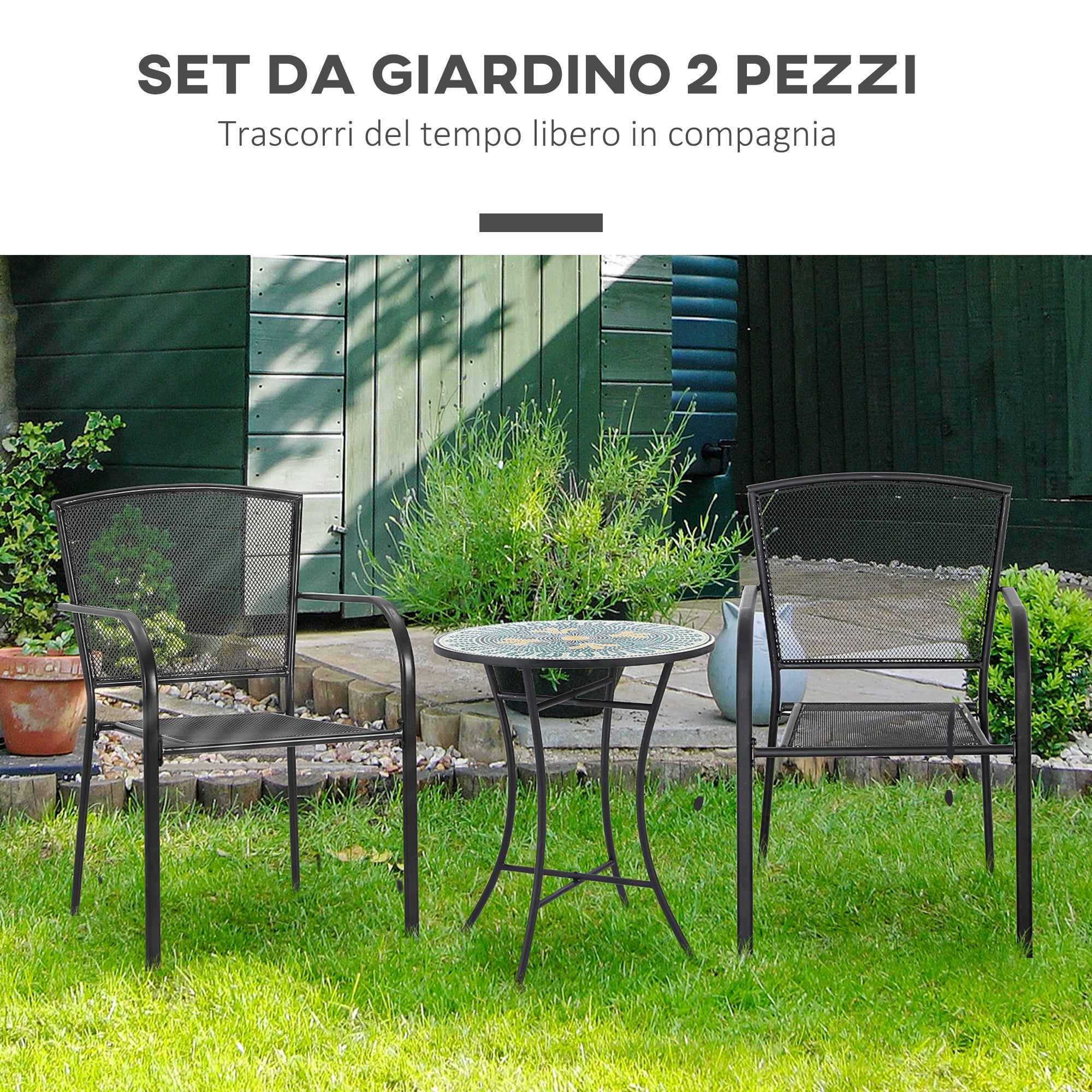 EasyComfort Set 2 Sedie da Giardino in Metallo, per Cortile, Patio e Terrazza, Nero