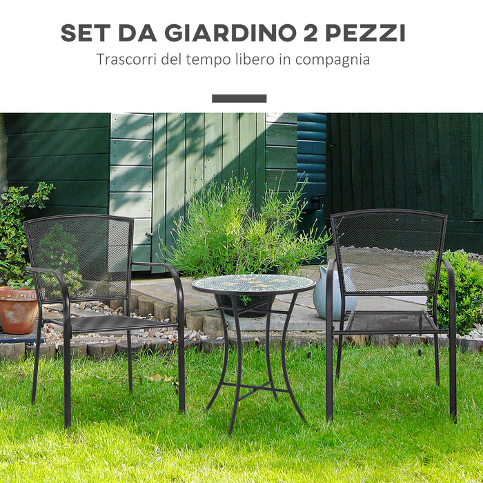 EasyComfort Set 2 Sedie da Giardino in Metallo, per Cortile, Patio e Terrazza, Nero