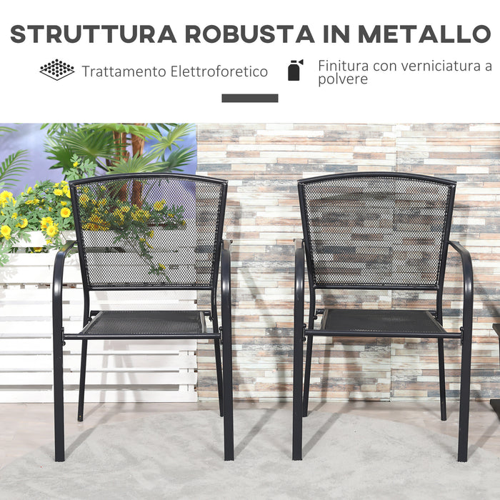 EasyComfort Set 2 Sedie da Giardino in Metallo, per Cortile, Patio e Terrazza, Nero